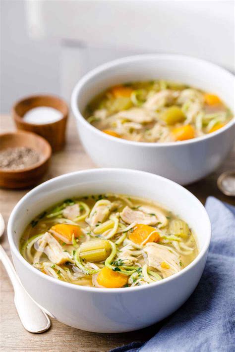 Low Carb Instant Pot Bone Broth Chicken Soup with Zucchini Noodles