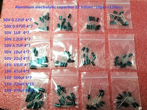 120pcs Aluminum Electrolytic Capacitor Kits 1set Of 12 Values 0 22 0 47