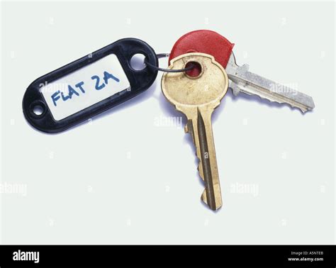 Two Keys On A Key Ring Labeled Flat 2a Stock Photo Alamy