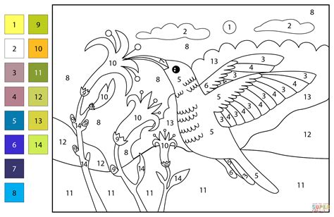 Hummingbird Color By Number Free Printable Coloring Pages