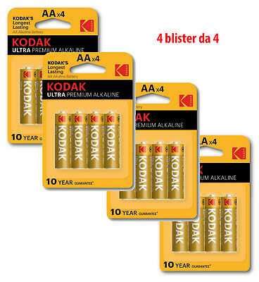 4 BLISTER 16 PILE AA KODAK ALCALINE STILO 10ANNI GARANZIA NEW TIPO