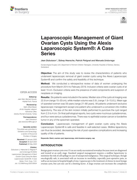 Pdf Laparoscopic Management Of Giant Ovarian Cysts Using The Alexis Laparoscopic System® A