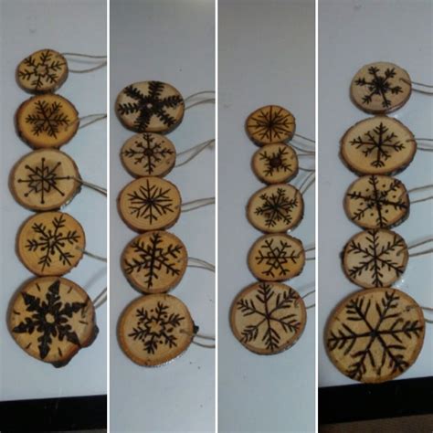 Double Sided Wood Burned Snow Flake Designs On Wood Slices Christmas