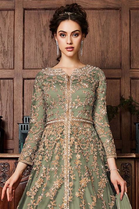 Net Sage Green Anarkali Suit Lstv