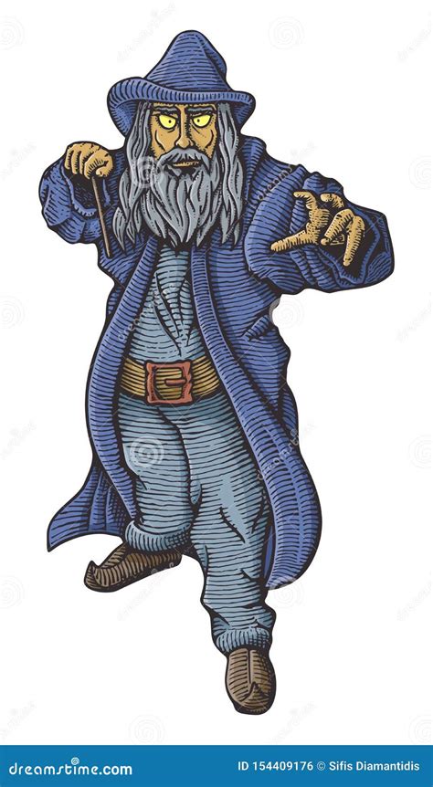 wizard casting  spell stock vector illustration  sketch