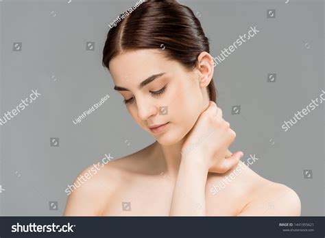 Sad Naked Woman Touching Neck Isolated Stock Photo 1441955621 Shutterstock