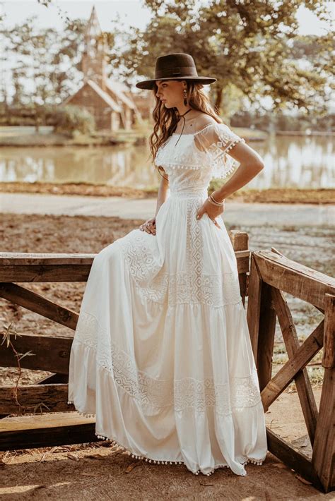 Beautiful Ivory Boho Lace Off The Shoulder Beach Wedding Dress Etsy