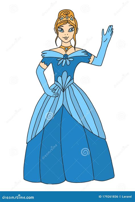 De Blonde Prinses In Een Kroon En Een Luxe Blauwe Jurk Verwelkomt Haar Onderwerp De Koningin