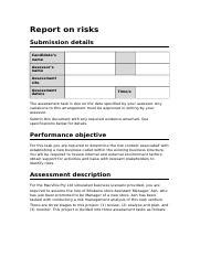 Bsbrsk Task Docx Report On Risks Submission Details Candidate S