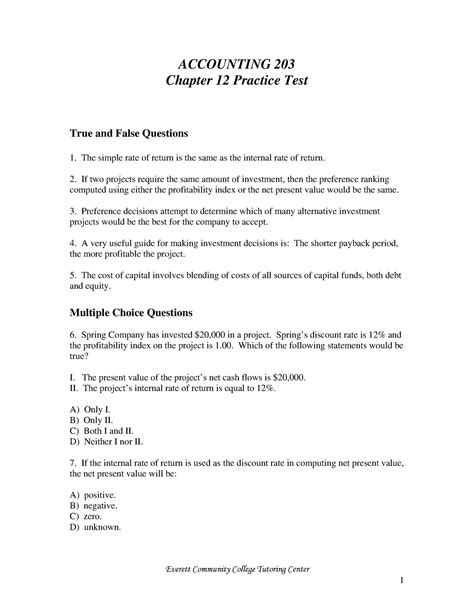 Accounting 203 Chapter 12 Test ACCOUNTING 203 Chapter 12 Practice