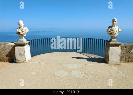 Stone Statues On Sunny Terrace Of Infinity In Villa Cimbrone Above The