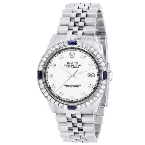 Diamond Watch Rolex Datejust 36mm White Dial Sapphire Inserts For Men s000251 - ItsHot