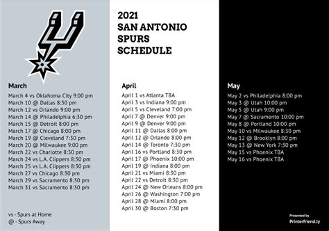 Printable San Antonio Spurs schedule for 2020-21 NBA season (Updated ...