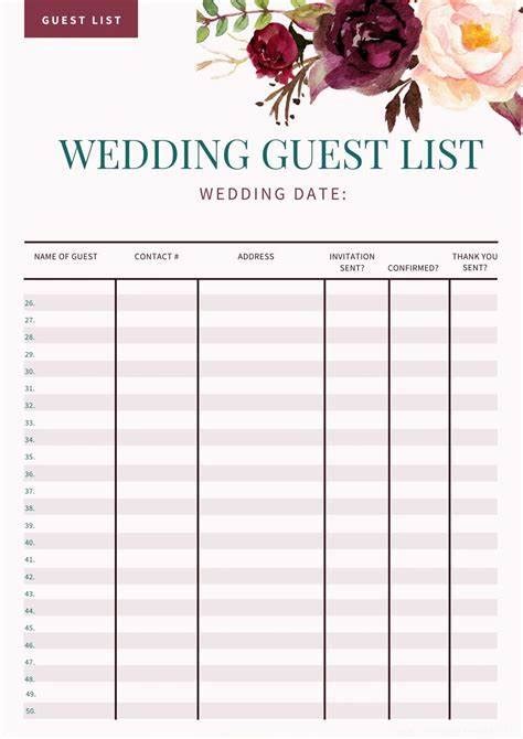 Wedding Guest Sign In Sheet Template