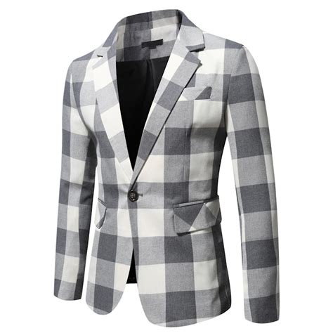 Cloudstyle Men S Slim Fit Plaid 1 Button Casual Blazer Fruugo UK