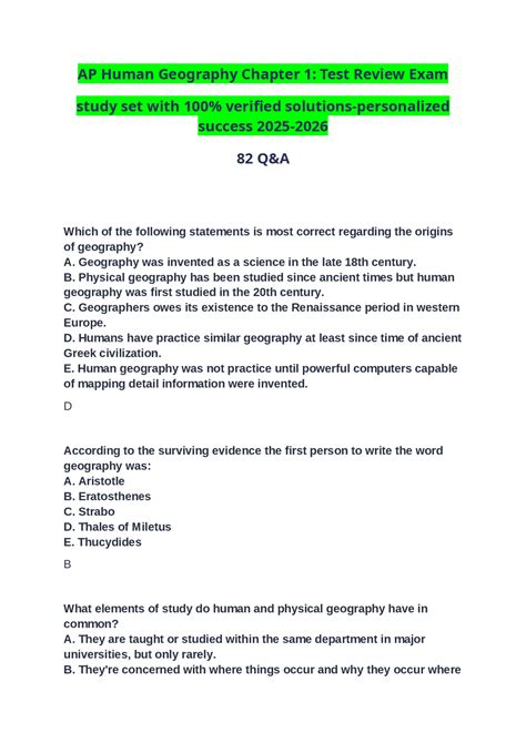 AP Human Geography Chapter 1- Test Review Exam study set with 100%