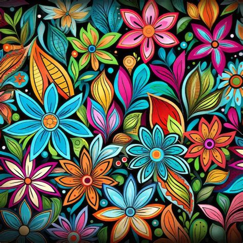 Premium Ai Image Colorful Flowers On A Black Background