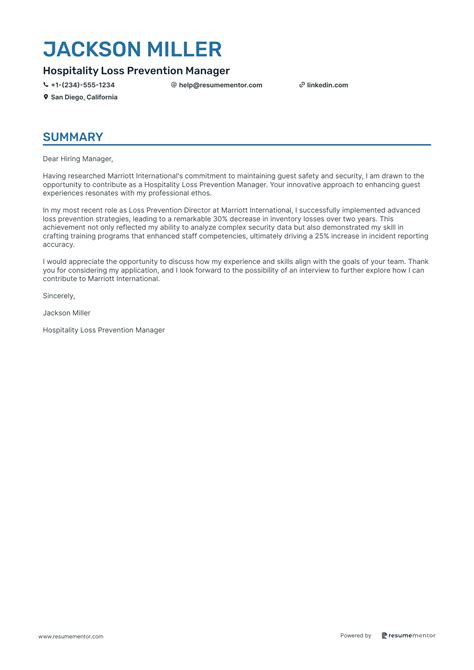 Loss Prevention Manager Cover Letter Examples by ResumeMentor.com