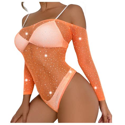 Odeerbi Rhinestone Mesh Lingerie Bodysuit For Women 2025 Sexy Roleplay