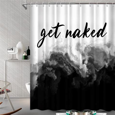 Black Ombre Shower Curtain Get Naked Shower Curtain White Grey Funny Cute Art Fonts Quotes