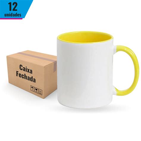 Caneca para Sublimação Interior e Alça Amarela 325ml 12 Unidades