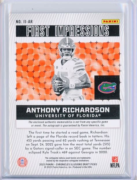 Panini Chronicles Illusions Anthony Richardson Jersey Auto