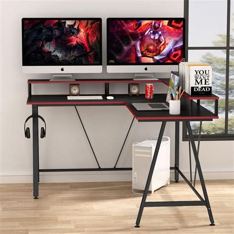 Tribesigns L-Shaped Desk with Shelf, Corner Computer Gaming Desk | L shaped desk, Desk, Desk shelves