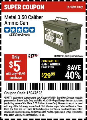 50 Cal Metal Ammo Can For 5 Harbor Freight Coupons