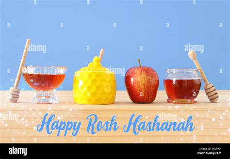 Rosh Hashanah Jewish New Year Holiday Concept Traditional Symbols