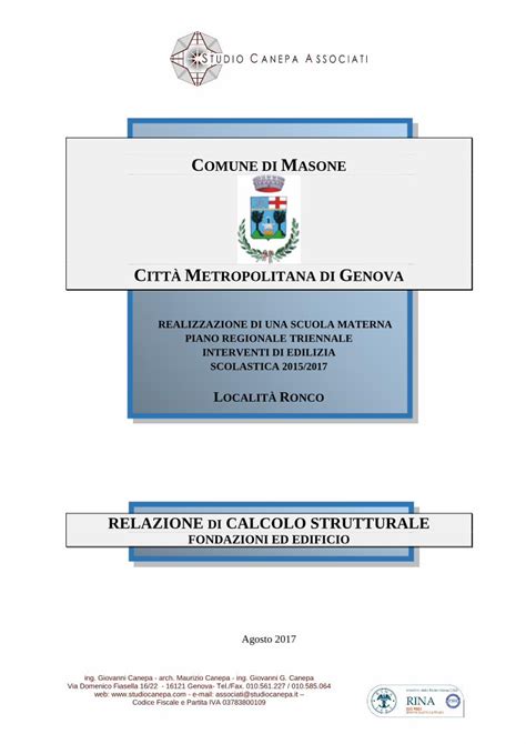 PDF RELAZIONE DI CALCOLO STRUTTURALE FONDAZIONI ED Comune Acquiterme