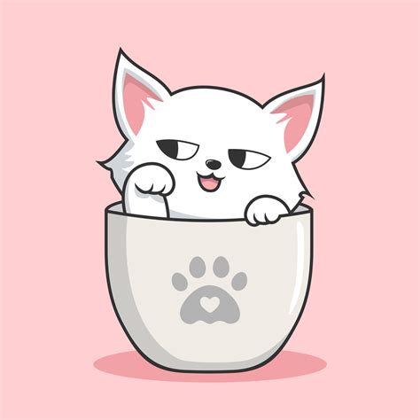 Cat In Mug Cute White Pussy Cat Play In Cups Mug Vector Vector Art At Vecteezy