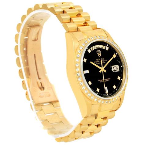 Rolex President Day Date Yellow Gold Black Dial Diamond Watch 18038 Swisswatchexpo