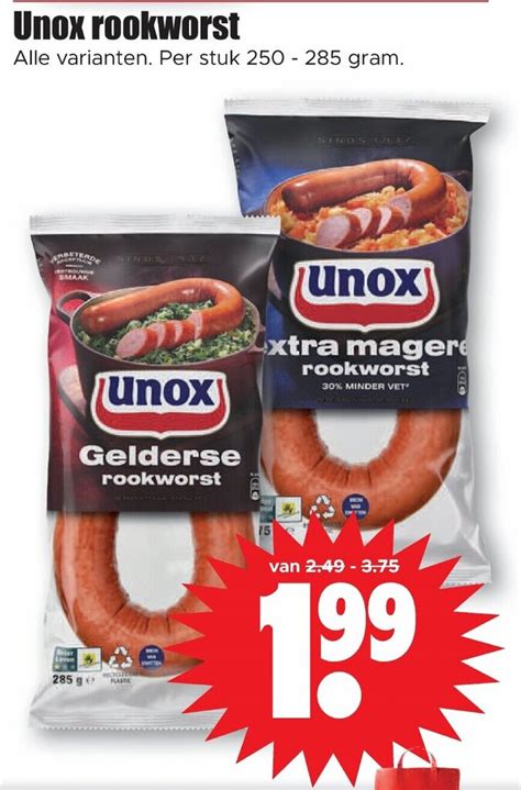 Unox Rookworst Per Stuk Gram Aanbieding Bij Dirk