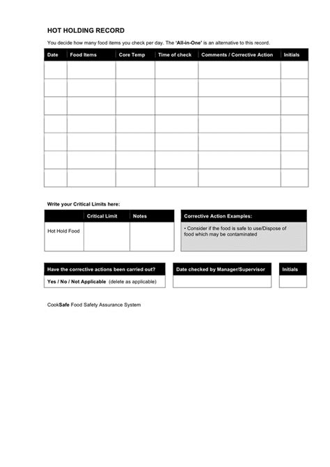 Hot Holding Record Template Uk In Word And Pdf Formats