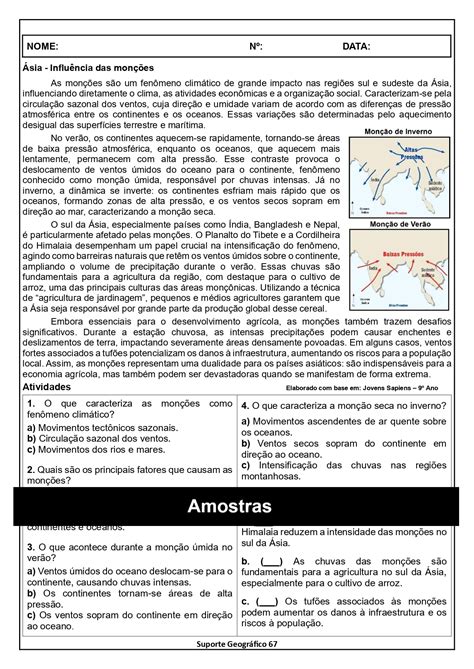 Atividades Sobre O Continente Asiático 9 Ano Com Gabarito