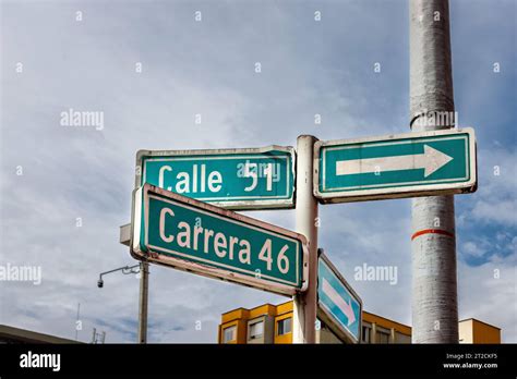 Signs For Streets 46 And 51 In Medellin Colombia Stock Photo Alamy