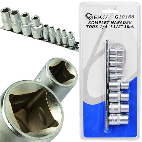 ZESTAW NASADEK TORX E TORX 1 4 i 1 2 STAL CRV GEKO G10166 za 29 zł z