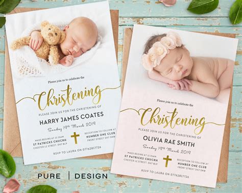 Baptism Invitation Including Photos Personalised Christening Etsy