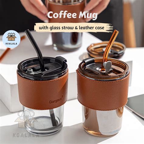 Glass Straw Cup With Lid Heat Cold Resistant Iced Water Bottle Coffee