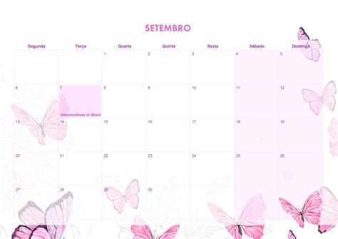 Calendario Mensal 2021 Borboleta Setembro Fazendo A Nossa Festa