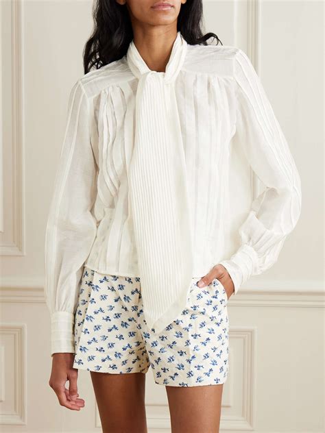 THIERRY COLSON Alba Pussy Bow Pintucked Cotton And Silk Blend Voile Shirt NET A PORTER