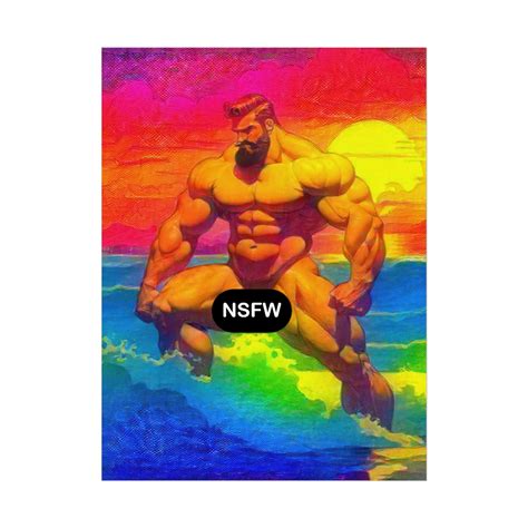 Rainbow Nude Beach Sunset Muscular Naked Man Rolled Poster Gay Pride Male Nudity Nudism