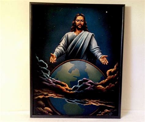 Vintage Mid Century Velvet Jesus Painting Black Wood Frame Signed 25