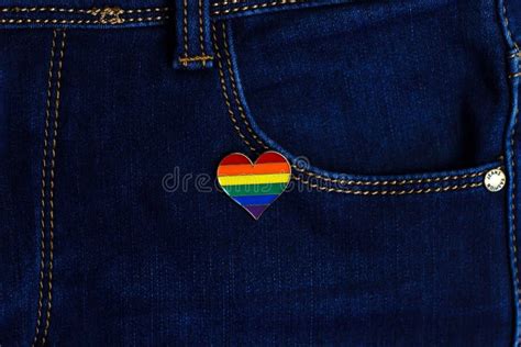 Lgbt Symbol Rainbow Heart Icon Same Sex Love Denim Pocket On The Pants Stock Photo Image Of