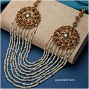 Multi Strand Pearl Haram With Kundan Nakshi Side Pendants Indian