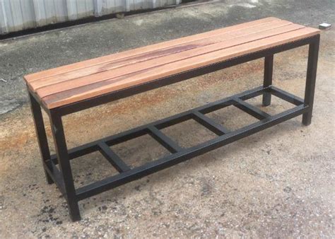 bench chair metal bench wooden seat metal frame  black size