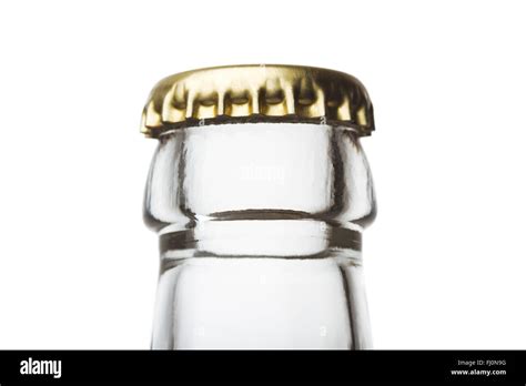 Beer Bottle Close Up Isolated On White Background Cap Visible Stock