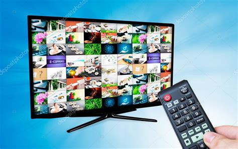 tv  multiple images gallery  blue background hand hold