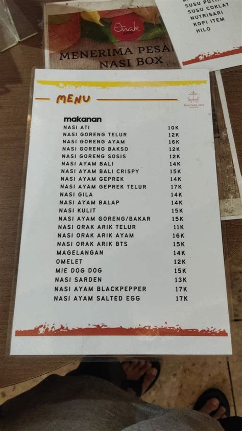 Menu At Burjo Kant Java Restaurant Semarang