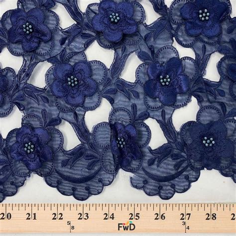 Navy Floral Embroidery on Navy Organza Lace Fabric 54" Wide $9.99/Yard